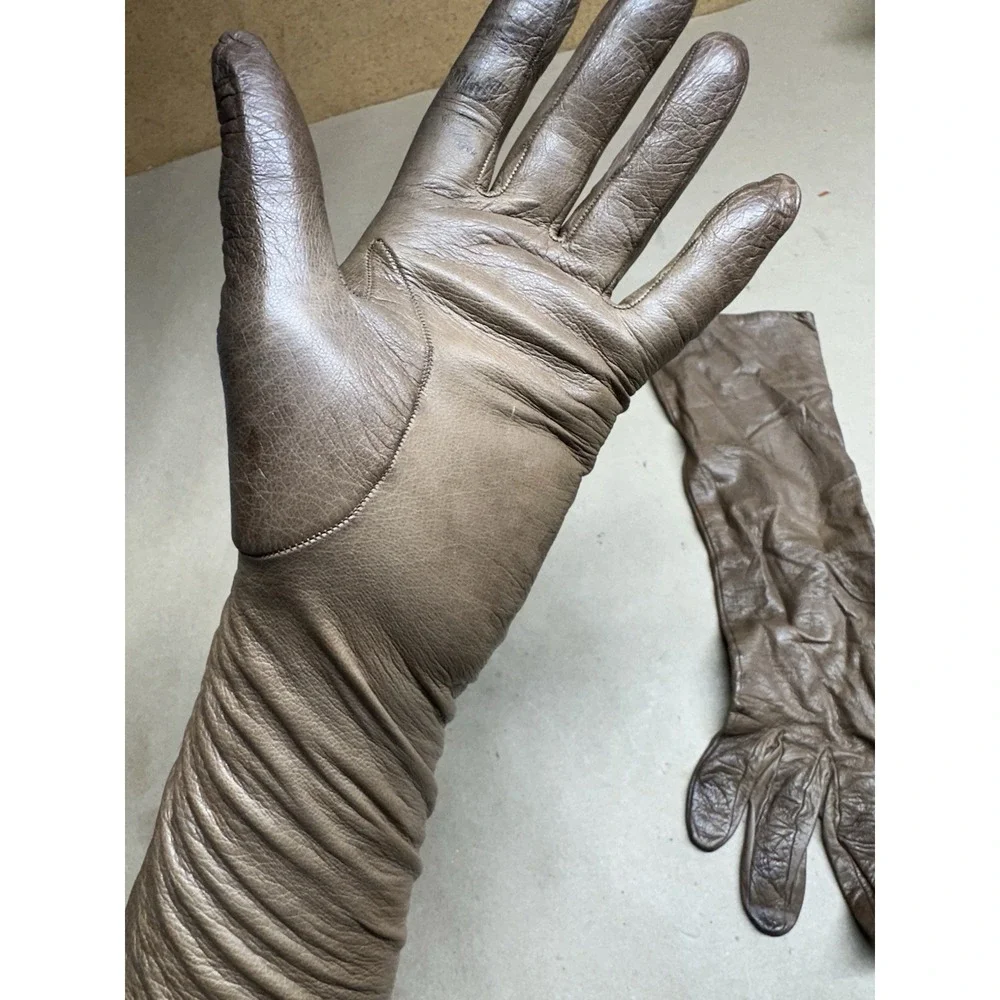 Vintage Saks Fifth Avenue French Leather Opera Gloves Brown Size 5.5